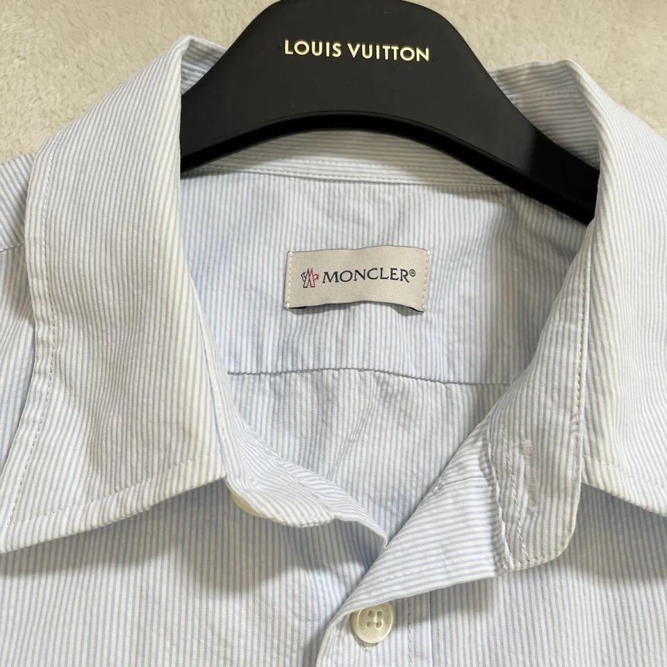 Рубашка MONCLER синий в полоску кнопка, триколор, хлопок размер S, мужской U6651 - Изображение 2 из 4