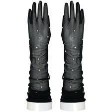 Mesh Bridal Gloves Long Black with Details for Wedding Dress Accessory