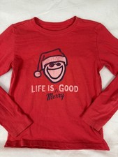 LIFE IS GOOD red long sleeve CHRISTMAS Tshirt Boy's 5-6