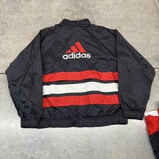 vintage adidas black red and white zip up windbreaker jacket size large