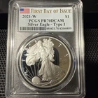 2021 W Type 1 American Silver Eagle PCGS PR70 DCAM FDOI Last Heraldic Flag