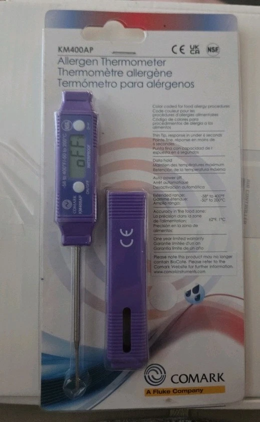 Comark KM400AP Purple Allergen Digital Pocket Thermometer Fluke Company Thin Tip