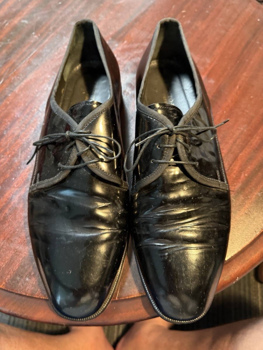 ALLEN EDMONDS HILLCREST MENS 12 D SHOES BLACK PATENT LEATHER WORN