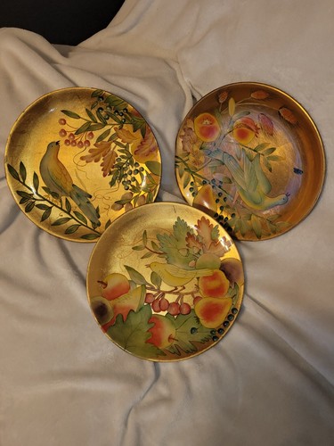 Set of 3 Toscana Andrea Sadek Bird Plate Gold Leaf Brenda Walton Hand Painted