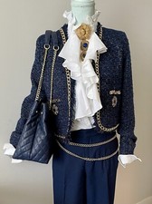 New Navy Tweed Embellished Blazer Size S/m