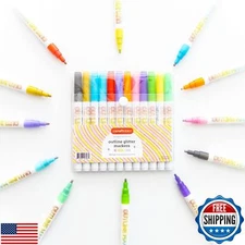Incraftables Outline Glitter Markers (12 Colors). Shimmer Double Line Pens.Gl