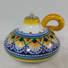 Deruta Pottery Mini Oil Lamp With Finger Loop Giulio Gialletti Hand Painted