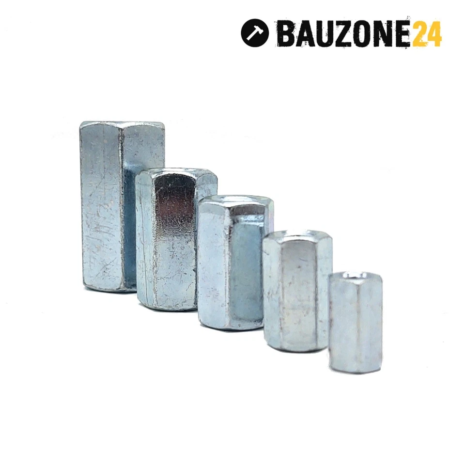 Distanzmuttern VERZINKT Verbindungsmuttern Gewindehülsen Langmutter DIN 6334 - Bild 3 von 4