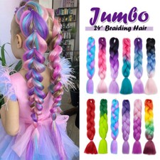 Girls 24" Long Hair Extensions Party Cosplay Jumbo Braids Crochet MULTI Colors