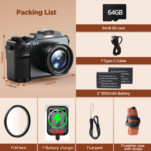 ✅4K Digital Camera for Photography and Video 64MP Auto-Focus Anti-Shake Vlogging - Picture 2 of 10