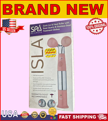 Spa Sciences ISLA Sonic Ice & Heat Roller With Rose Quartz Stainless Steel NEW
