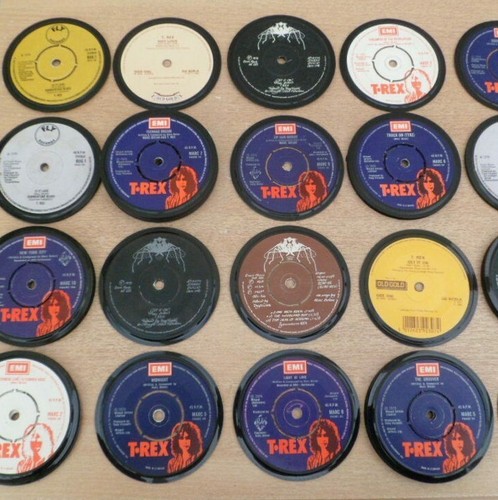 T REX DRINKS COASTERS & DESK CLOCKS Upcycled VINYL SINGLES Original Bolan (Band) - Picture 2 of 12
