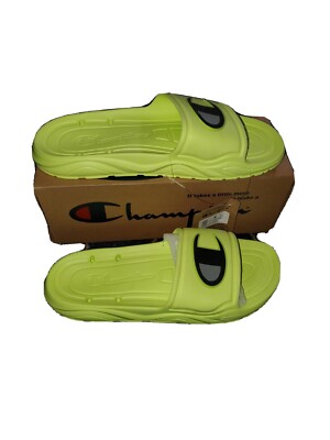 NEW men Champion Hydro Neon Yellow SLIDES Sandals Flip Flops Foam SIZE Men