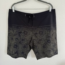 O  Neill Board Shorts Black and Green Hawaiian Print Swim Trunks Surf - Size 36