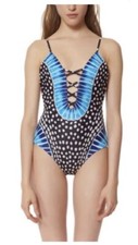 NWT 255 SZ XS MARA HOFFMAN SAMBA BLUE LATTICE FRONT ONE PIECE