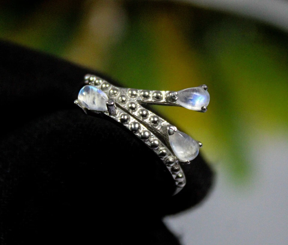 Blue Rainbow pear Ring,Amazing Rainbow Ring ,Sterling Silver Ring,Size 7 - Image 2 of 4