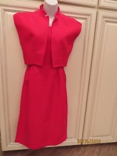 Vtg. 50  s 60  s Pin up Red Pencil Sheath Dress W/ Matching Cropped Jacket EUC