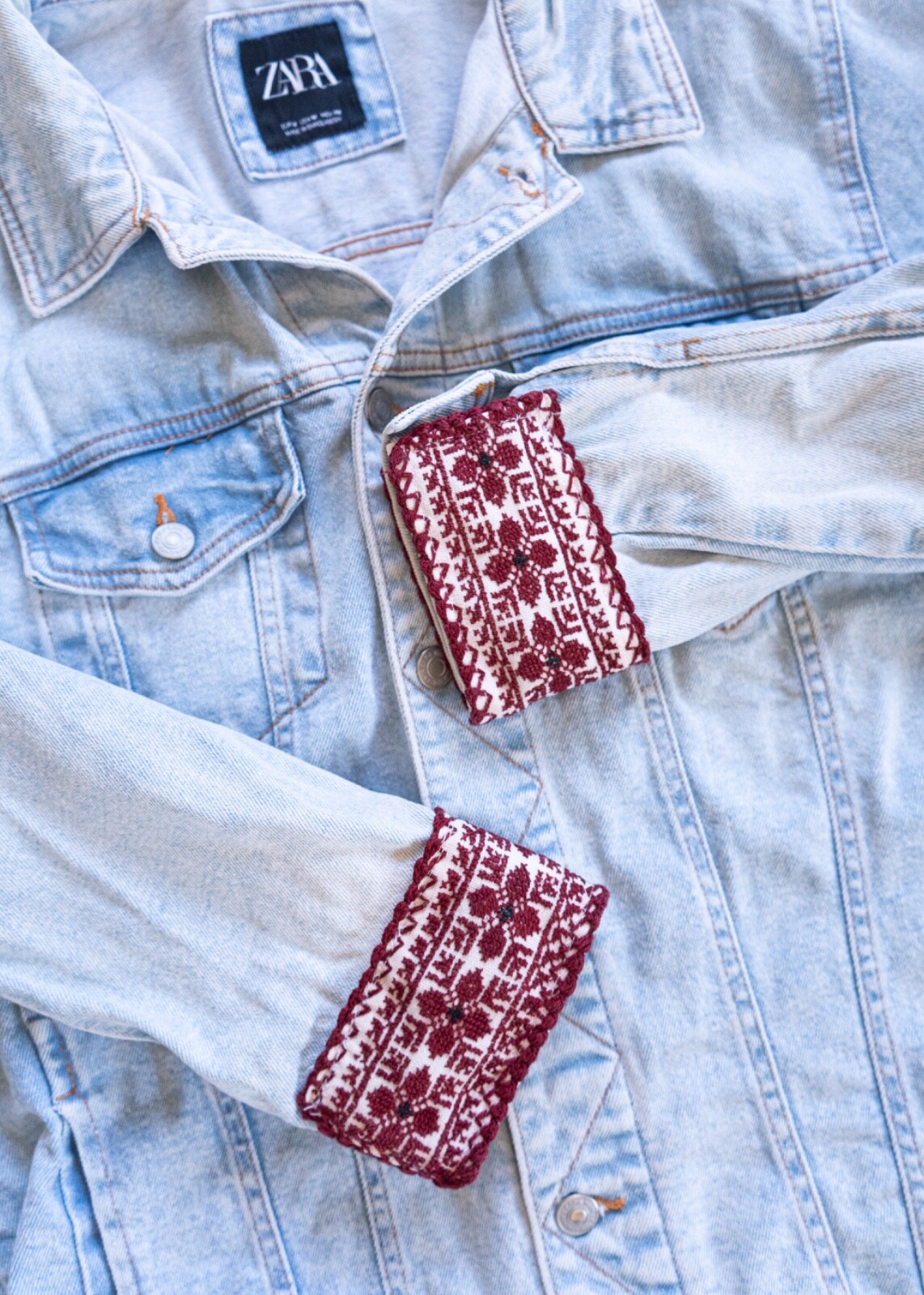 Denim Jacket Handmade Bedouin Traditional Embroidered Palestinian Heritage. image 2