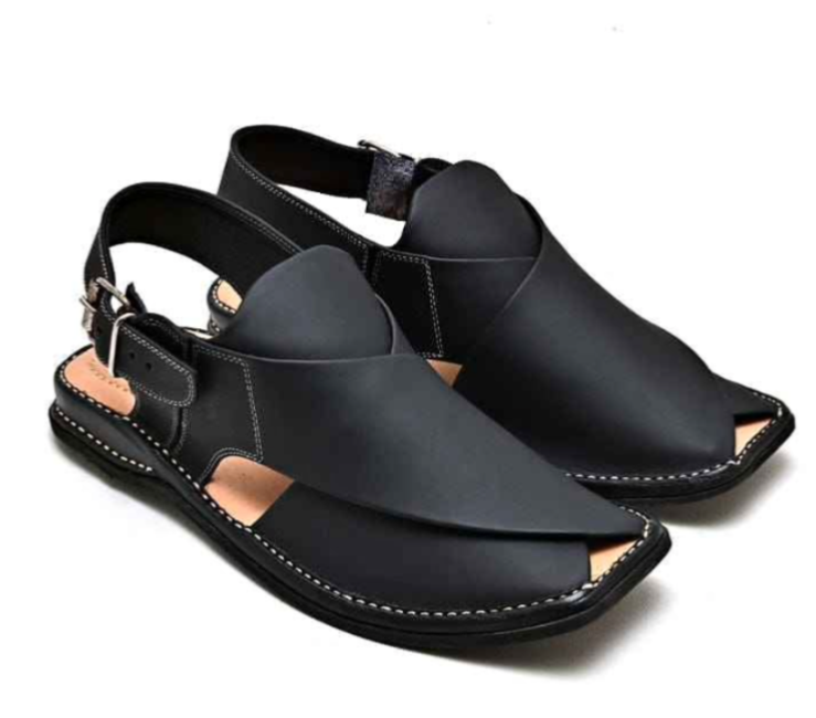 Traditional Black Peshawari Chappal, Handcrafted Leather Chappal, Black Sandals Amazon.com | Handmade Peshawari Chappal, Shinny Black  main image 2
