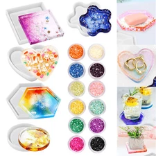 Coaster Resin Molds Silicone Round Square Hexagon Heart Flower Shape Holder Mold