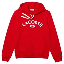 Lacoste Men's Red Long Sleeve Lightweight Pullover Hoodie printed SH6876 SZ 2XL