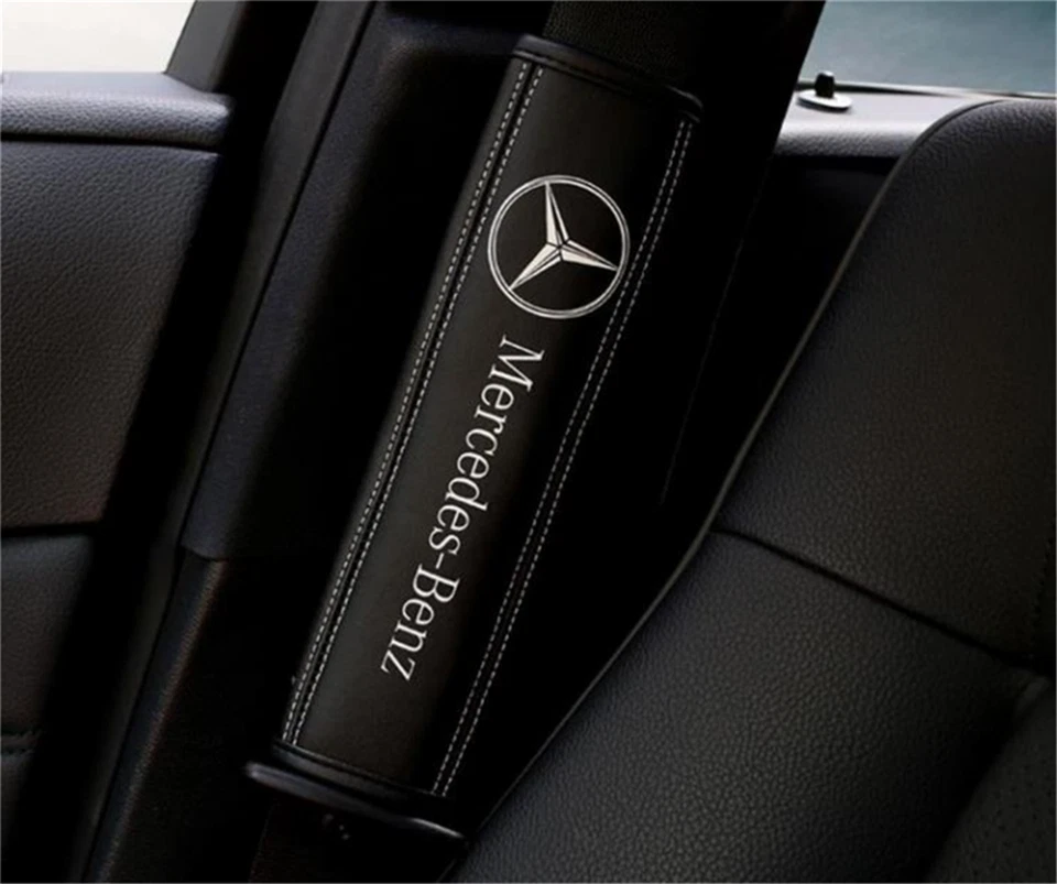 2pcs Car Seat Belt Cover Shoulder Cushion Pad Real Leather For Mercedes-Benz - Image 2 of 4