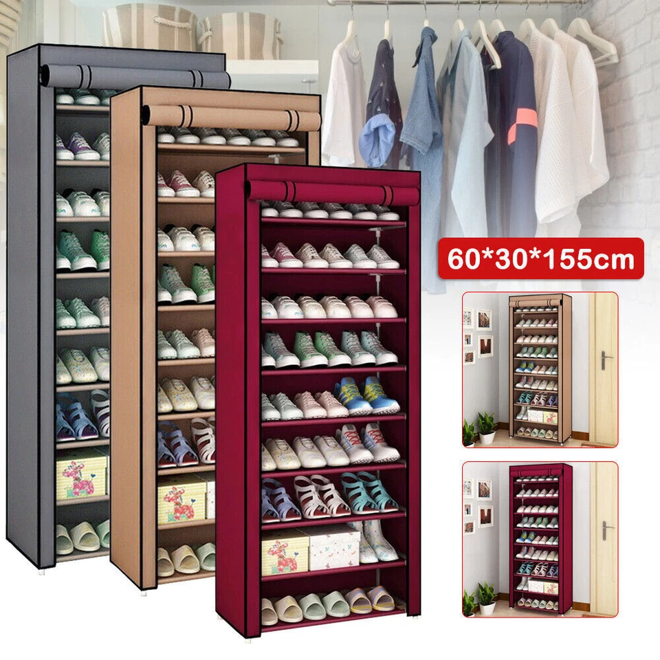 27 PAIRS 10 TIER DUSTPROOF SHOES CABINET STORAGE ORGANISER SHOE RACK STAND HOLDS - Image 2 of 4