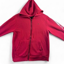 Tommy Hilfiger Youth Size Large L Zip Up Hoodie Red Long Sleeve Hooded