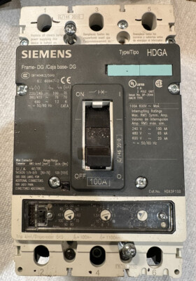 Siemens HDX3P100 Circuit Breaker 100A 600V HDGA 3-Pole 50/60Hz with operator