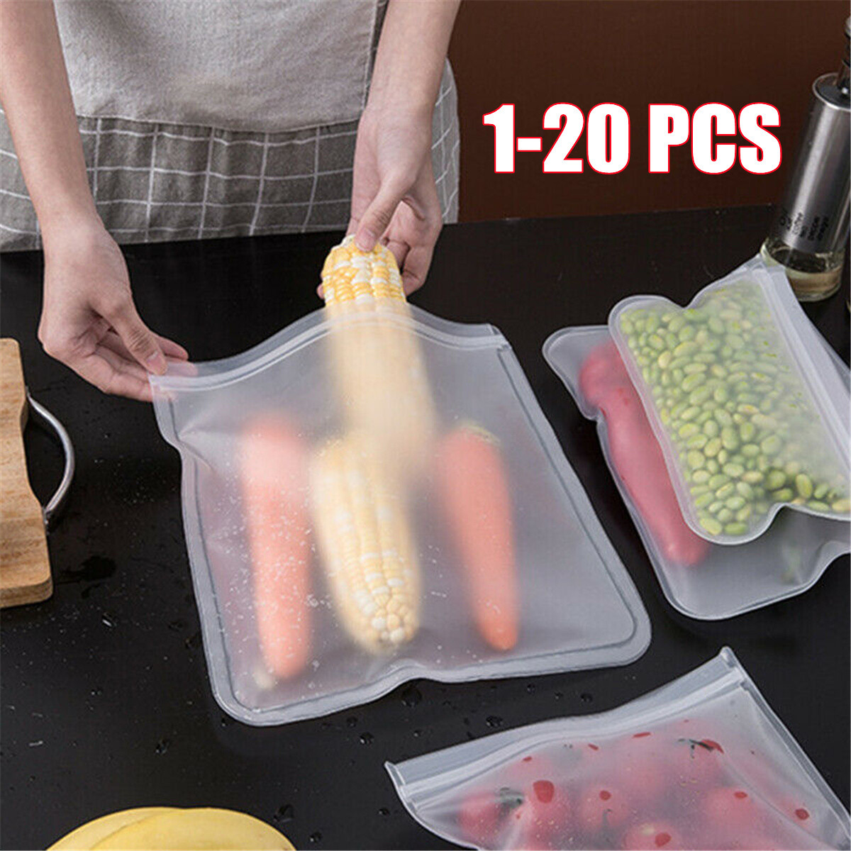 1-20× Reusable Thick Silicone Food Storage bags Zip Lock Freezer