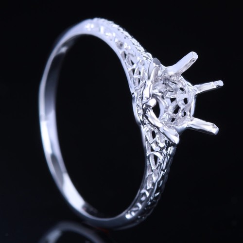 Solid10k White Gold 5.25-6.25mm Round Semi Mount Engagement Wedding Ring Setting - Picture 2 of 4