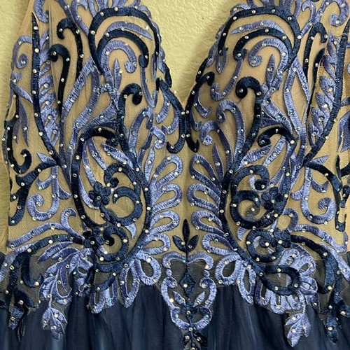 Abito vestito blu formale GB Juniors lungo paillettes scollo a V ricamato taglia 13 - Foto 2 di 9