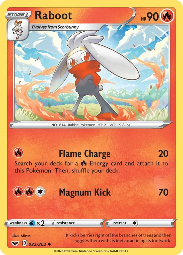 Raboot (032) 032/202 Uncommon SWSH01: Sword & Shield Base Set Pokemon Near Mint