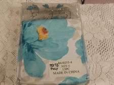 NIP UNBRANDED AQUA FLORAL 72X72 POLYESTER SHOWER CURTAIN WITH MATCHING HOOKS.