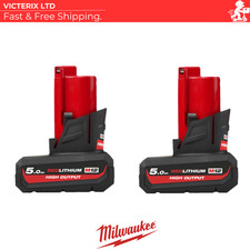 Milwaukee M12HB5 12v 5ah High Output Battery x 2 (Twin Pack)