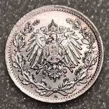 1917-A German Empire 90% Silver 1/2 Mark  Actual Coin