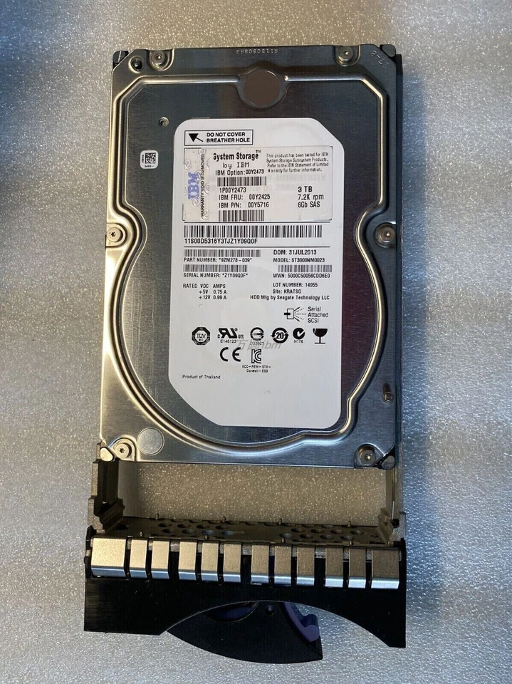 IBM 00MJ127 00Y2425 00Y2473 3TB 7.2K SAS 6Gb 3.5" Storwize V3500 HDD Hard Drive - Image 3 of 3