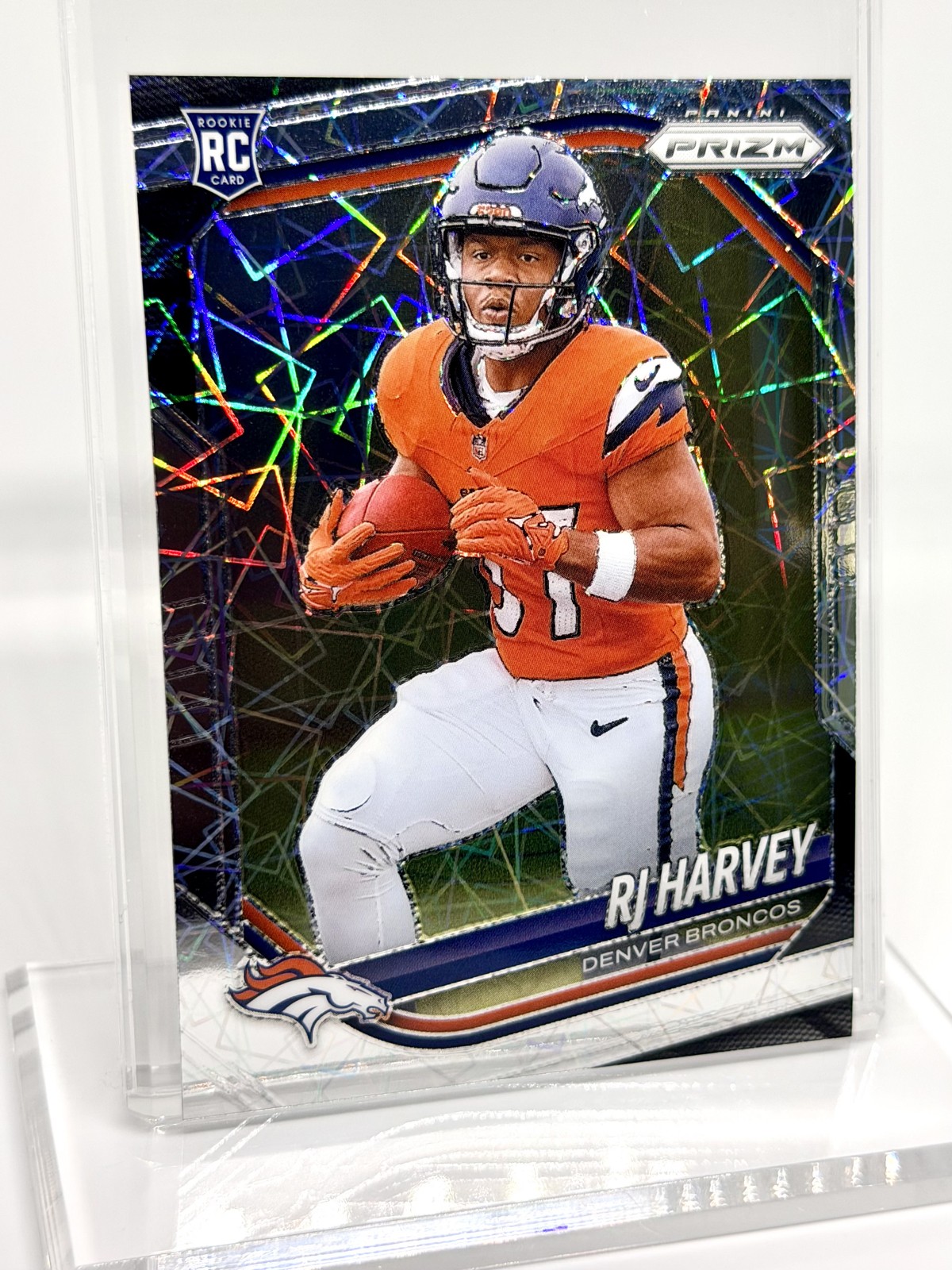 2025 Panini Prizm - Rookies RJ Harvey #303 Lazer Prizm (RC) Denver Broncos