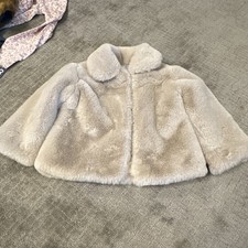 Mayoral Girls Ivory Faux Fur Snap Front Coat Lined Collared Short Size 4