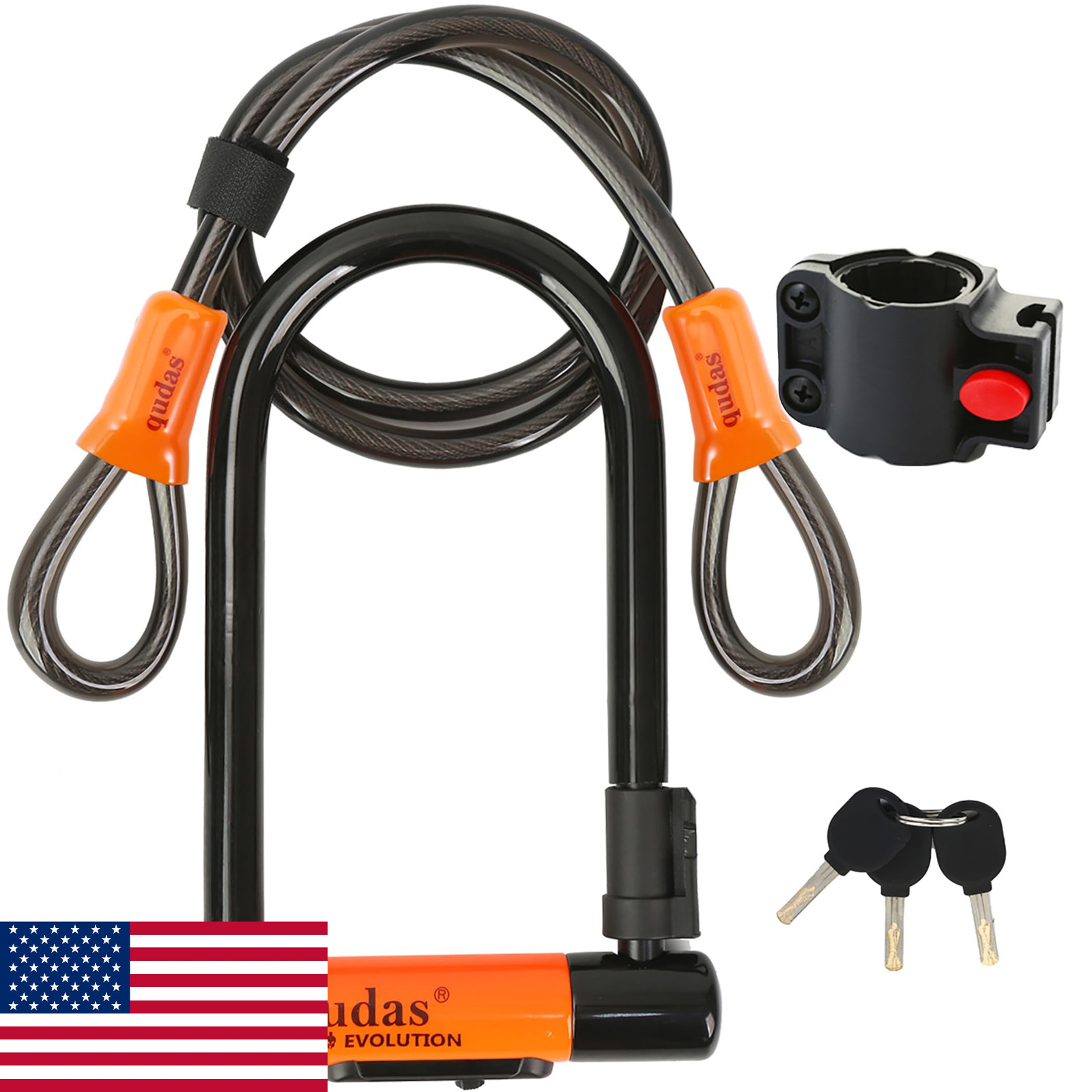 Heavy Duty German Bike U Lock w/ Anti-Theft 4ft/1.2m Cable S