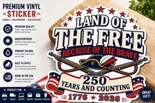 America 250 Sticker Land Of The Free 1776 2026 Patriotic Vinyl Decal USA Truck