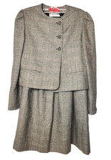 VTG SFAbulous Glen Plaid Cropped Offset Buttoned Blazer Pleated Skirt Set Sz 6/8