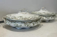 RARE Immaculate Pair Antique Wedgwood & Co 1890s "Niobe" Green Covered Serving D