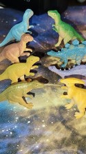 Retro Plastic Dinosaur Lot of 10 - Toys VTG Toys - Glow In The Dark. UV. 2"