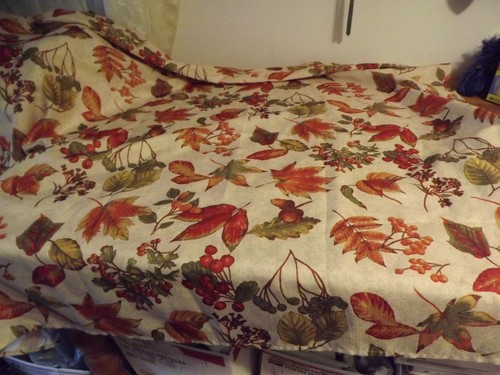 fall / autumn RECT TABLECLOTH orange green gold leaves 58W x 82" euc - Picture 2 of 9