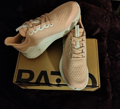 RATIO Pink Knit Lace Up Low Top Athletic Sneakers Logo Accents Honeycomb Pattern