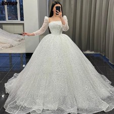 A-Line Long Sleeved Wedding Dress with Beaded Long Chiffon Women's Bridal Gown