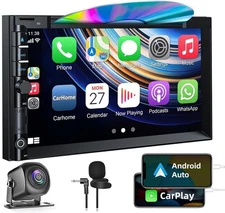 Double Din 7" Car Stereo CD/DVD Player CarPlay Android Auto w/ Backup Camera