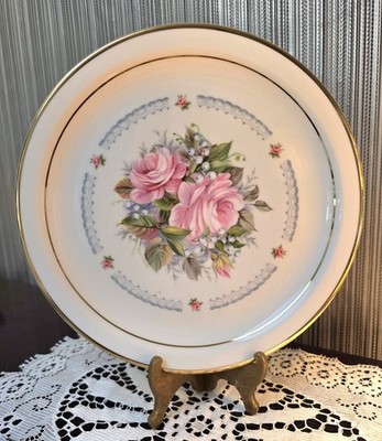 Vintage Royal Kent Bone China Set Of 2 Decorative 8'' Plates Pink Flower Gold Rim