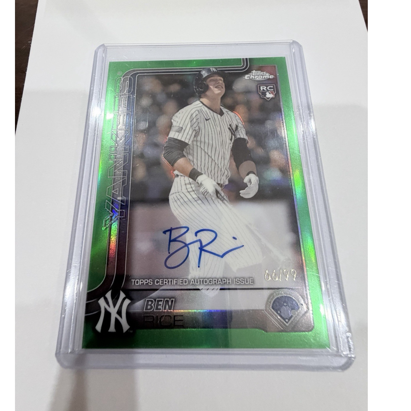 Topps 2025 Chrome Logofractor Ben Rice Rookie Auto Green Refractor /99 Yankees